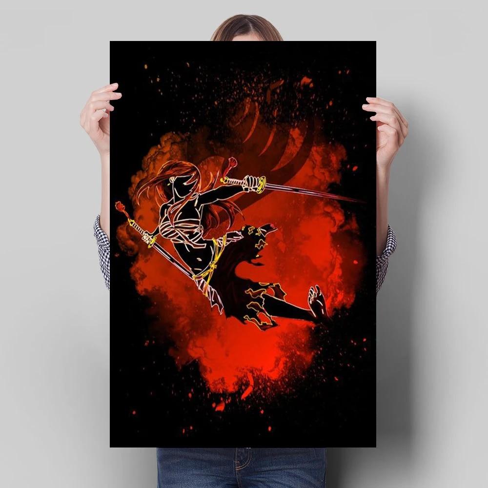 Японское аниме-персонаж, украшение, фреска, плакат «Хвост феи», холст, живопись и настенные художественные принты для детской комнаты для современного домашнего декора, без рамки