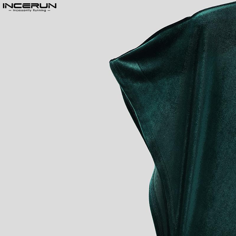 INCERUN Мужской водолазка на одно плечо с блестками, с высоким разрезом, повседневный длинный топ, футболка