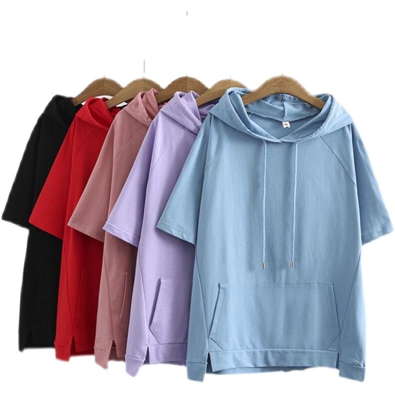 Oversize 4XL свободные толстовки женские хлопковые толстовки летние короткие рукава тонкие футболки женские повседневные пуловеры топы верхняя одежда