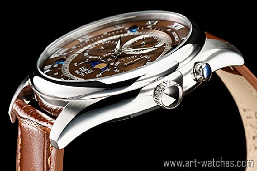 Часы Advanced Moon Phase из натуральной кожи с ремешком с римскими цифрами, водонепроницаемостью 100 м, тахиметром, подарок на 300 экземпляров, подарок на день [JMW TOKYO]