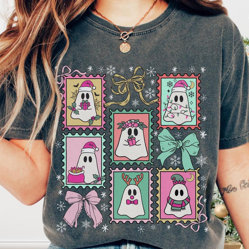 Comfort Colors Christmas Ghost Stamps Shirt and kids tshirt: Spooky Coquette Tee