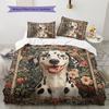 Dalmatian and Flowers Pattern Bedding Home Decoration Birthday Gift (1 * duvet cover + 2 * pillowcase, without core)