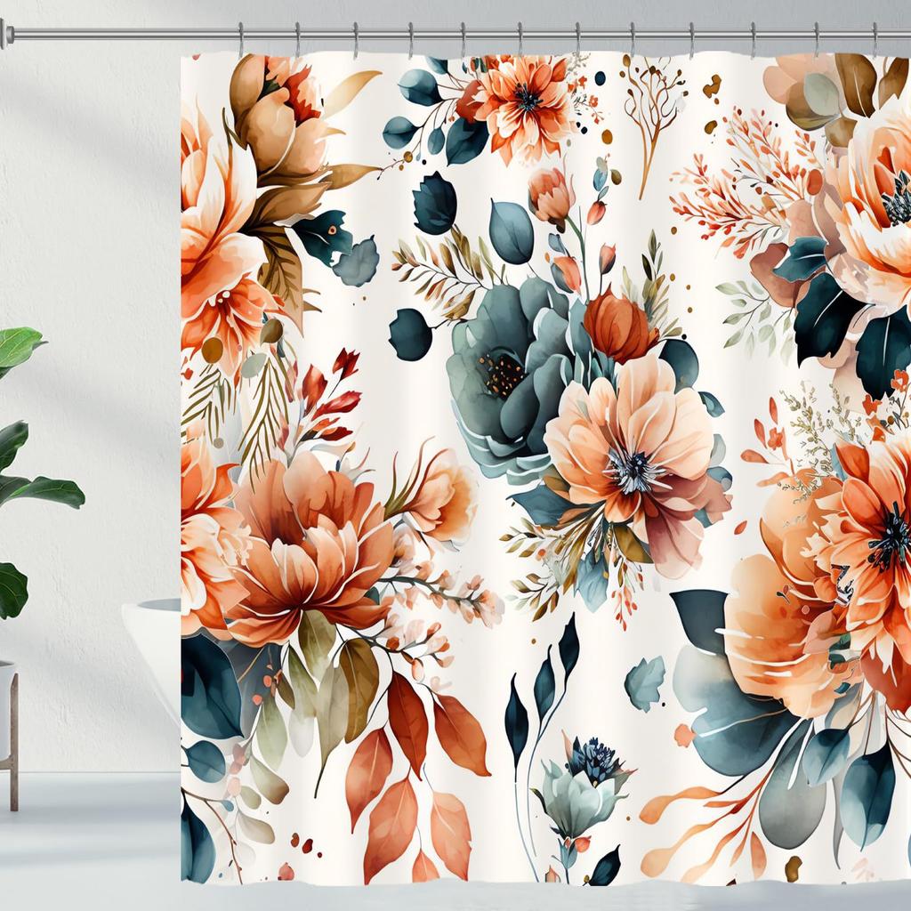 Черно-белая цветочная шторка для душа Цветочная бабочка Шторка для душа с крючками Темный цветок Лист Растение Ванная комната Шторка Водонепроницаемая Шторка для душа