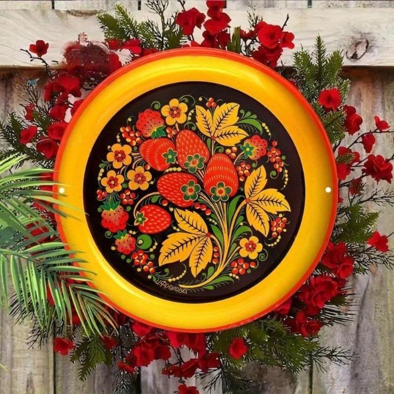 Witch Broom Halloween Sign, Round Aluminum Wall Plaque 20x20cm