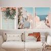 Greece Santorini Poster Print Boho Blush Mediterranean Flowers Canvas Painting Minimalist Modern Wall Art Living Room Home Decor