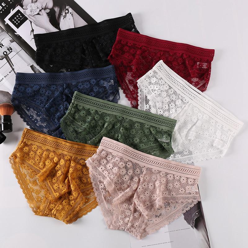 Women's Lace Panties Comfort Underwear Daisy Print Lace Briefs