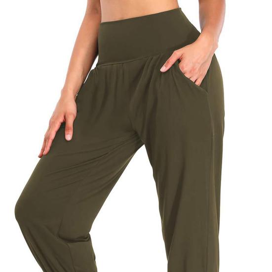 Женские укороченные брюки с эластичным поясом, повседневные брюки с карманами, шнуровкой на манжетах, однотонные брюки для бега и велоспорта