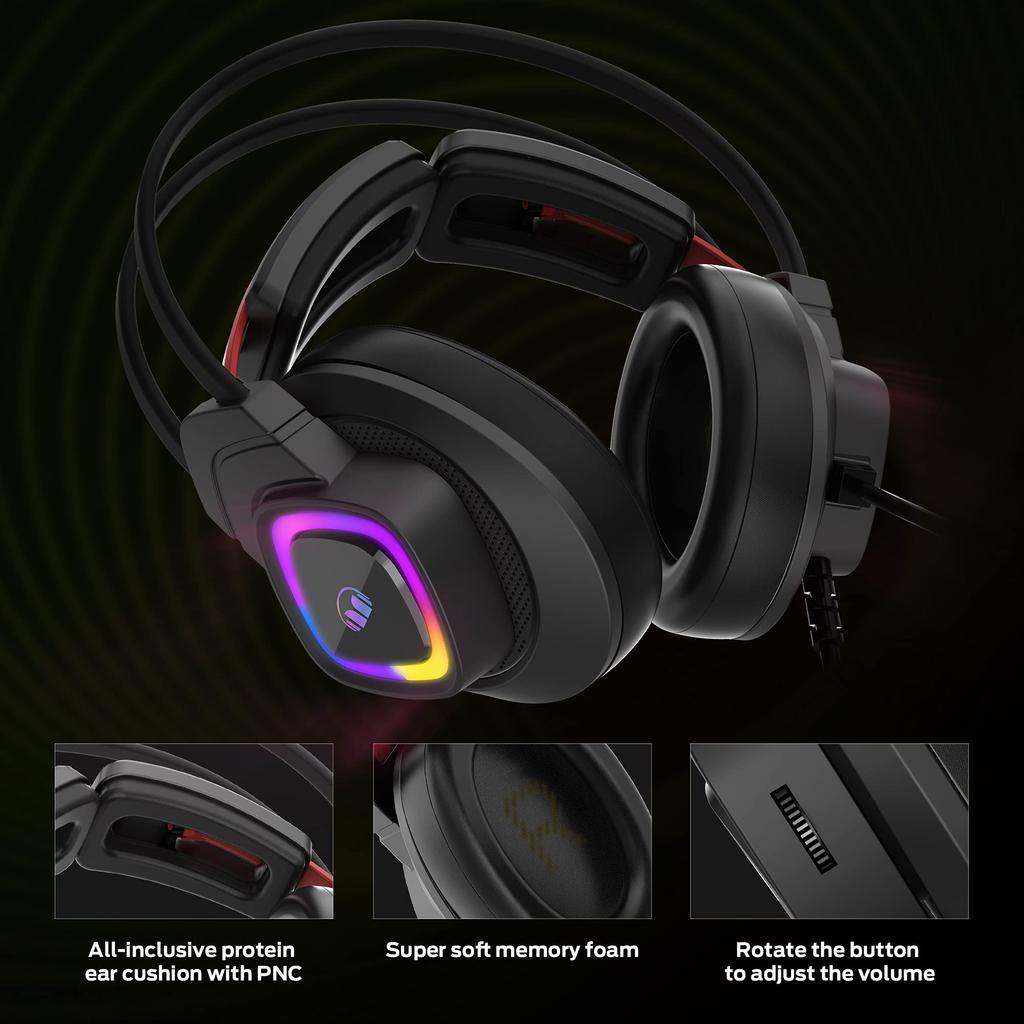 Monster Mission Bot Gaming Headset PC Gaming Headphones with Noise Canceling Mic Colorful RGB Lights Adaptive Suspension Headband Compatible with One