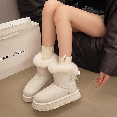 Женские хлопковые ботинки большого размера 2025 Зима Новые Слипоны Плюшевые Утепленные Снежные ботинки Удобные Теплые С Повышением Высоты Короткие ботинки