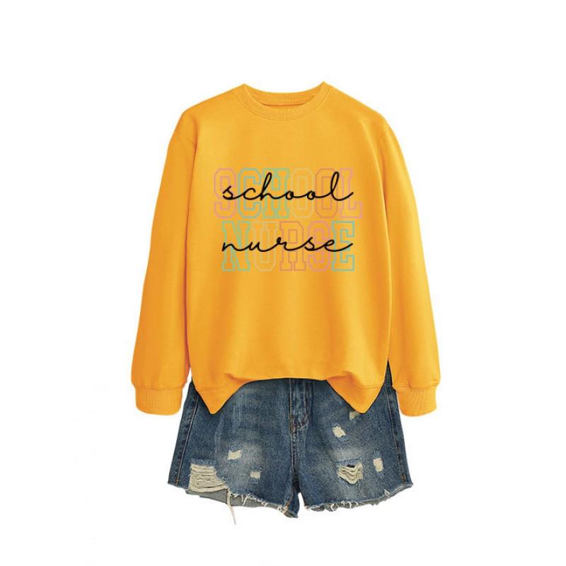 Womens Casual Long Sleeve Hoodie Sweatshirt With Print Design Loose Fit Cotton Blend Office Chic Style