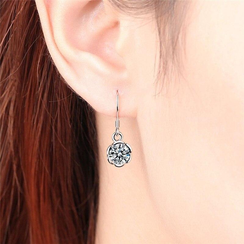 925 Sterling Silver Zircon Flower Drop Earring For Women Girls Wedding Elegant Trendy Jewelry Pendientes Eh245