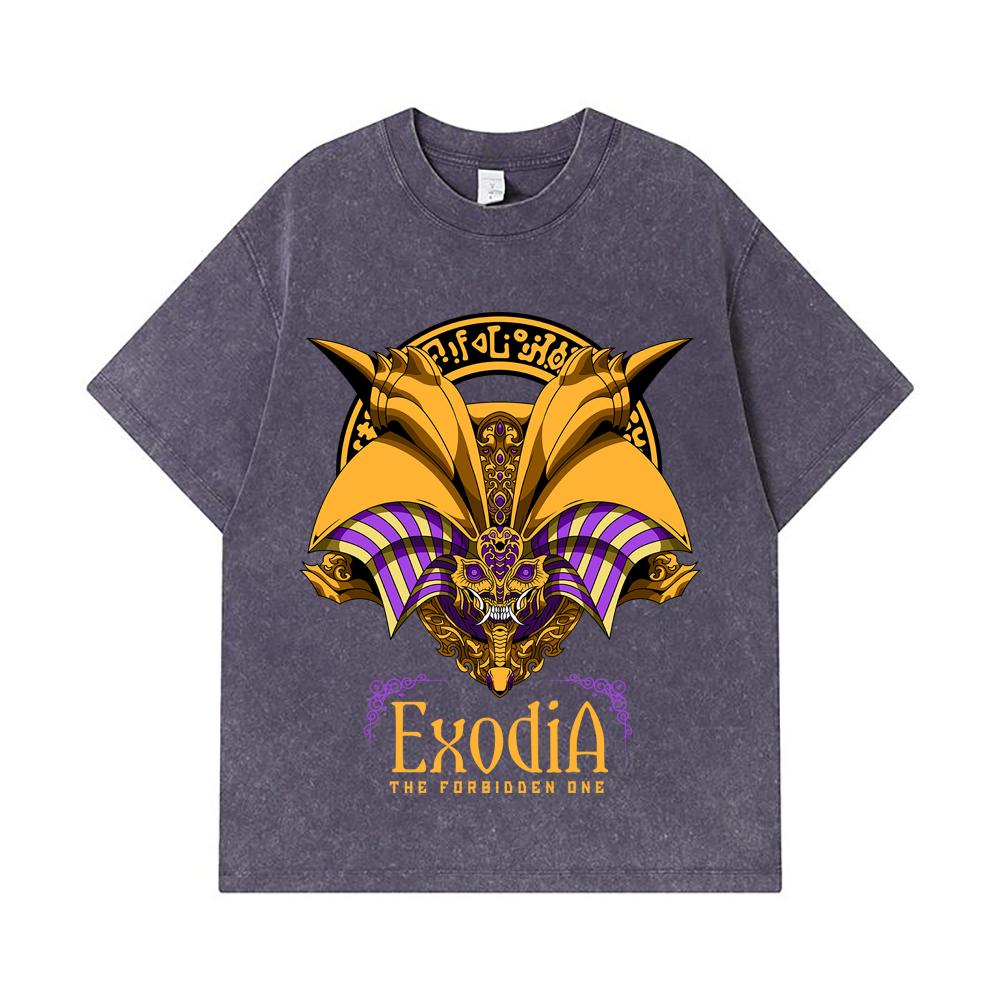 Стиранные футболки 275 г/м² 100% Хлопок Yu-Gi-Oh V2 Принт Экзодия Унисекс Тяжелая Хлопковая Футболка