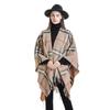 Gradual Change Plaid Shawl With Cape, Blanket Warm Tassel