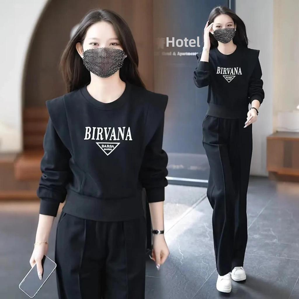 Женский повседневный спортивный костюм — новый весенне-осенний дизайн с рукавами-крылышками и широкими брюками, комплект из двух предметов в стиле знаменитостей