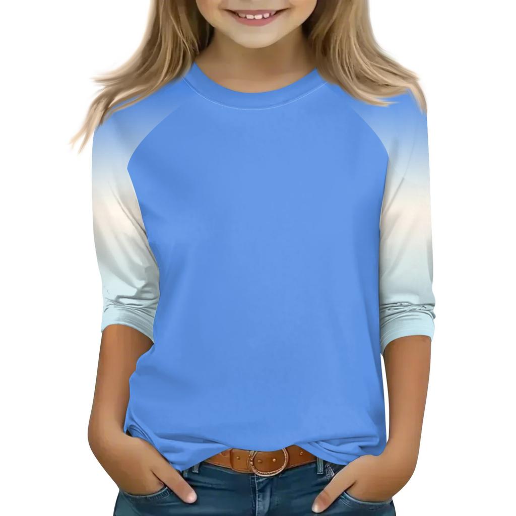 Printed Tops For Youth Girls 4-16 Years Round Neck 3/4 Sleeves T-Shirts Trendy Tops Outfit Tees