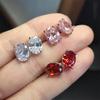 High Flash Customer Order Oval Super Flash Stud Earrings Women'S Four-Claw Hollow Flower Bottom Garnet Red Pink Stone White Diamond Party Earrings