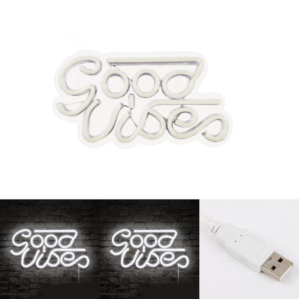 Good Vibes Led Neon Wall Decor With Transparent Backplate For Kids Room Usb Powered