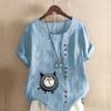 Women's Fashion Alarm Clock Cat Prined Short Sleeve T-shirt Loose Cotton Shirt Casual Loose Summer Blouse Tops Plus Size