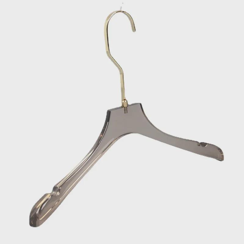High-end Smoky Gray Transparent Non-Slip Hanger with Gold Flat Hook and Trouser Clip for Women's and Men's Clothing