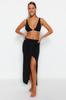 Women's Fashion New Skirt Black Fitted Maxi Woven Slit Skirt