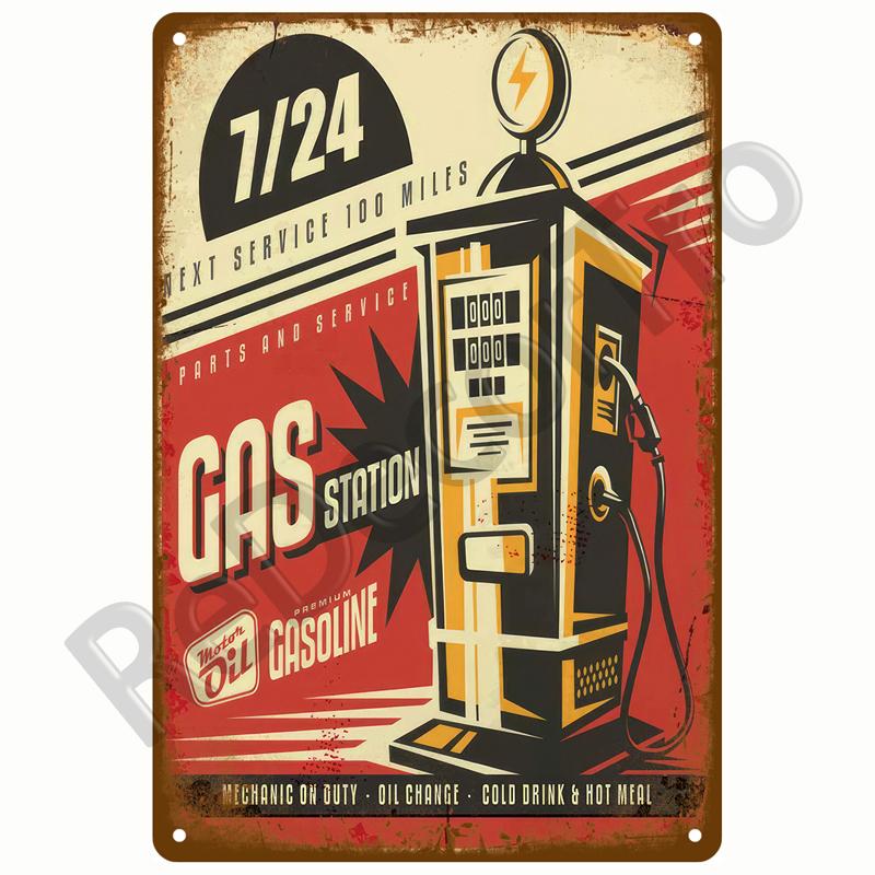 Vintage Decor Tin Sign Decorative Plaque Metal Sign Garage Gas Oil Spark Plug Tyre Service Man Cave Club Bar Home Wall Decor Art
