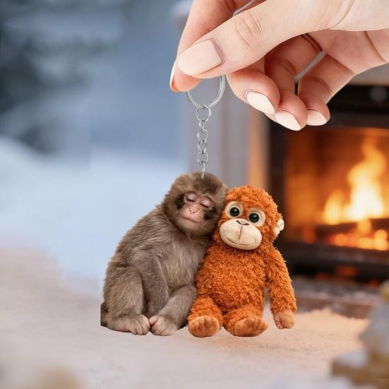Брелок-подвеска «Хлопни обезьяну» Двусторонний акриловый брелок с обезьяной, держащей игрушку, Аксессуары для брелка, рюкзака, сумки