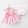 Girl's Dress Summer Children's Plaid Bow Princess Dress