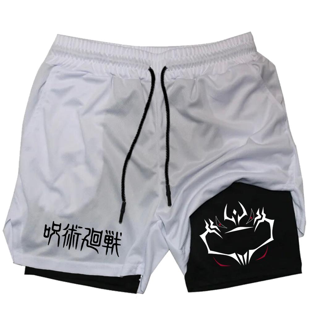 Компрессионные шорты в стиле аниме, летняя спортивная одежда, мужские спортивные шорты для тренажерного зала 2 в 1, мужские шорты для фитнеса и фитнеса