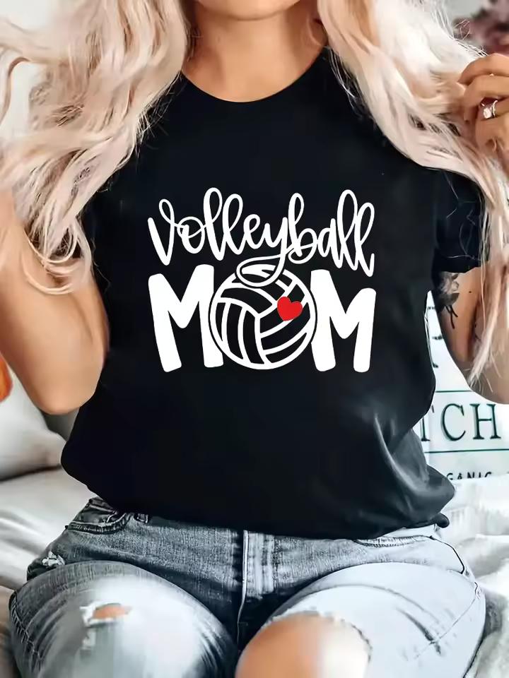 MOM Volleyball Printed Mother Plot Gift for Women's T-shirts Casual Spring Summer Short Sleeved Fashion Women Clothing
