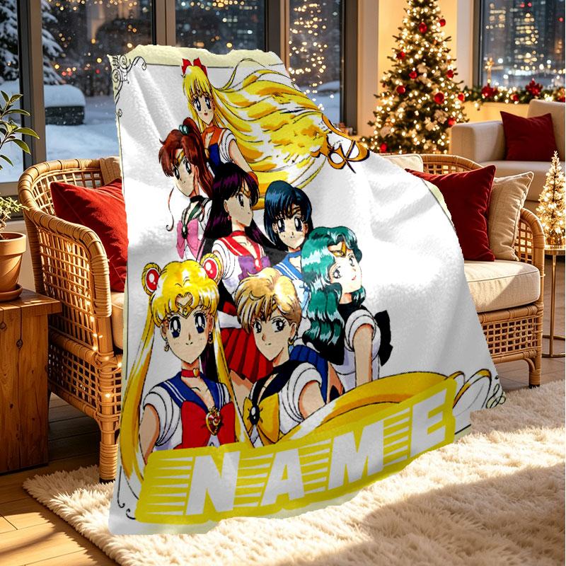 Custom Name Personalized Sailor Moon Print Blanket, Home Decor, Bedroom, Sofa, Camping, Couch, Gifts for Birthday Christmas