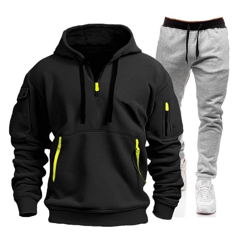 Mens Tracksuit Set Hooded Sweatshirt Jogger Pants Winter Sportswear