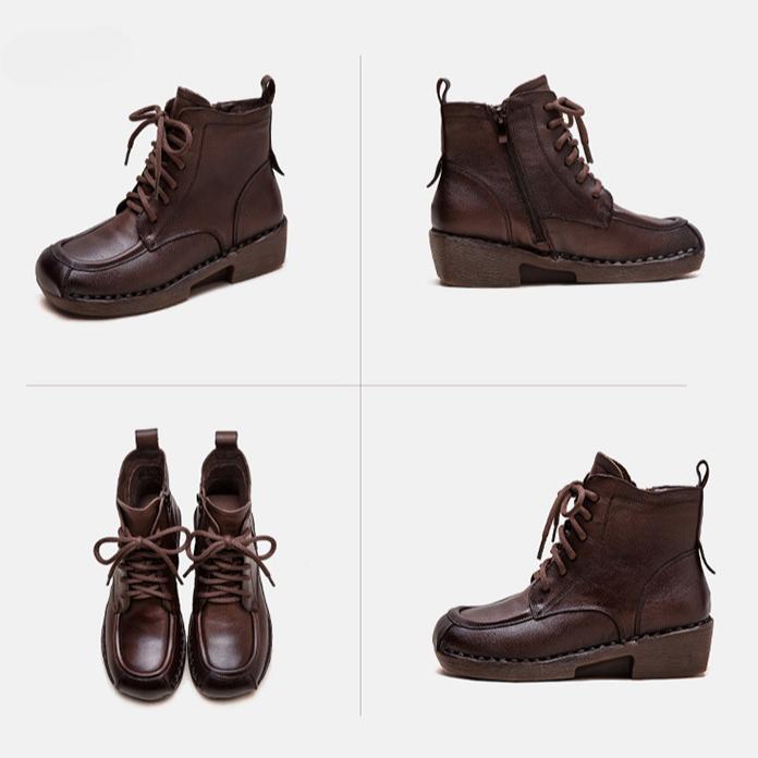 Johnature Универсальные короткие ботинки в стиле ретро с круглым носком и боковой молнией, простые женские туфли на толстом каблуке для поездок на работу