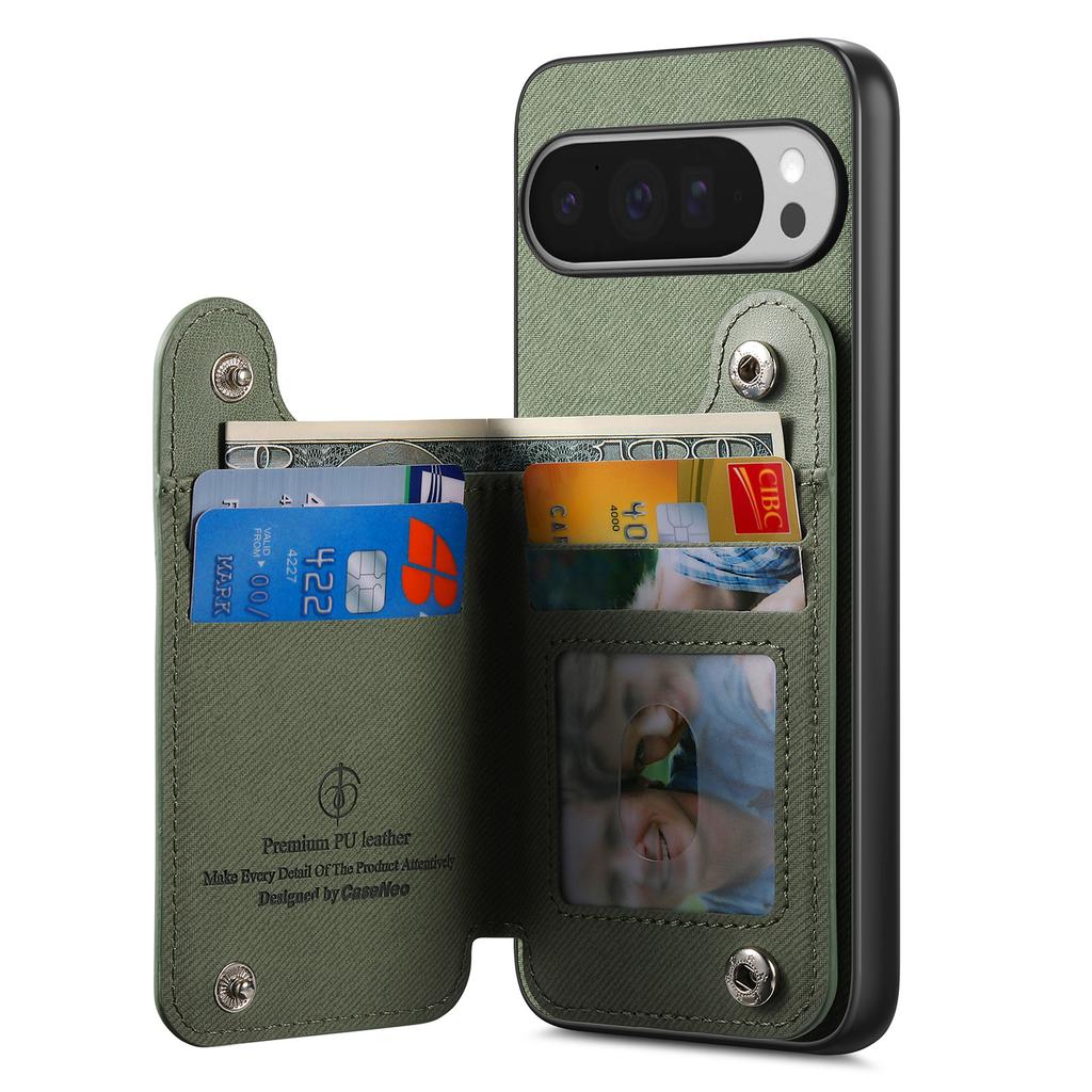 For Google Pixel 9 Pro XL/Google Pixel 10 Pro XL Case with Card Holder Kickstand Leather+TPU+PC Phone Cover