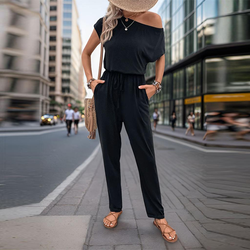 Женские летние повседневные однотонные комбинезоны с плечами