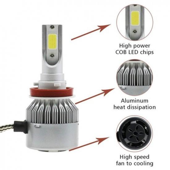 2Pcs 6000K H11 LED Headlights High Low Beam Bulbs For Chevrolet Impala 2007-2008