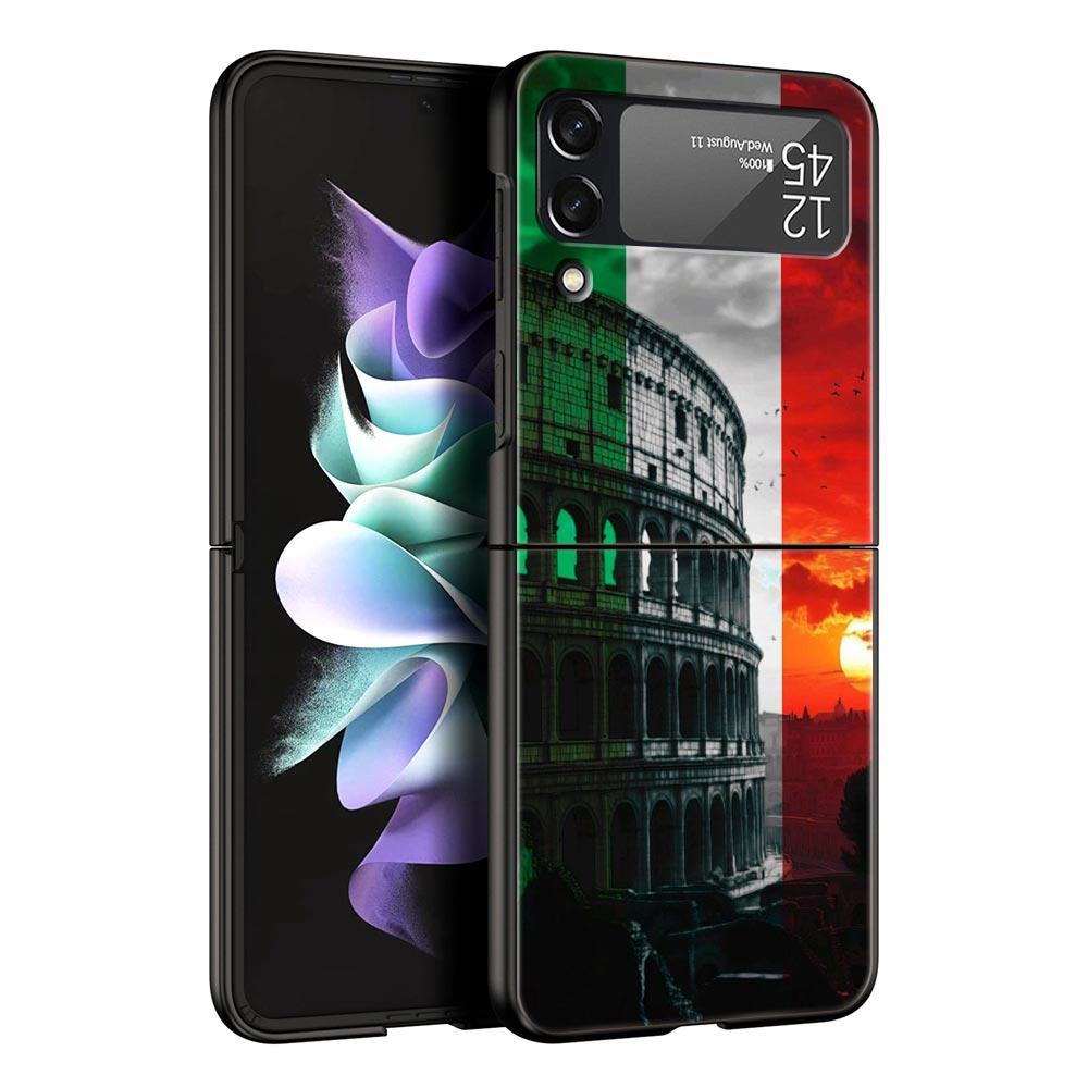 Чехол для телефона Samsung Galaxy Z Flip 3 4 5 6 7 Складной Черный Корпус Для Samsung Z Flip4 Flip5 ПК Жесткая Крышка Итальянский флаг