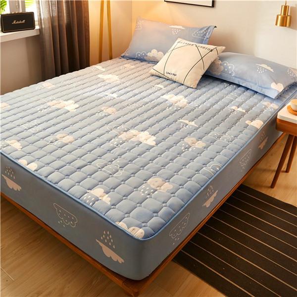 Printing Bed Fitted Sheet Cotton Thick Quilted Soft Elastic Fitted Sheet Bedding Mattress Cover Topper Single Full Queen King Sheet&Pillowcases