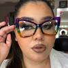 Oversized Cat Eye Fashion Glasses for Women Trendy Contrast Color Design Frame Butterfly Eyewear