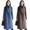 Женское шерстяное пальто средней длины 2025 - Осень Зима, корейский стиль, большой размер, свободный крой