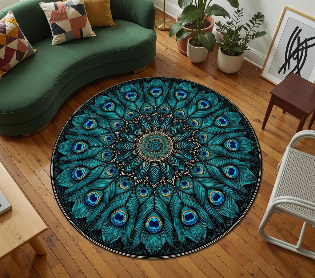 Vintage Blue Medallion Floral Oriental Persian Non Slip Round Rug Traditional Farmhouse Entryway Decor Floor Carpet