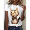 Summer Women's 3D Printed T Shirt Cute Cat Prin Tops Casual Short Sleeve T-Shirts O-Neck Pullover Oversized Female Clothing Lady's Tee