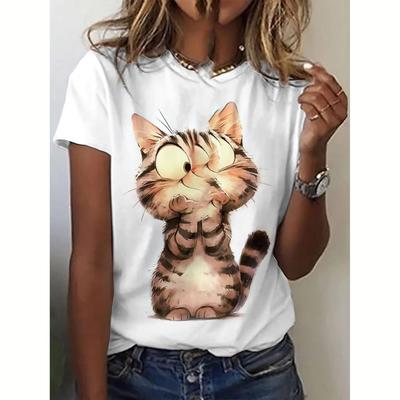 Летняя женская футболка с 3D-принтом, милые топы с принтом кота, повседневные футболки с коротким рукавом, свитер с круглым вырезом, женская одежда больших размеров, женская футболка