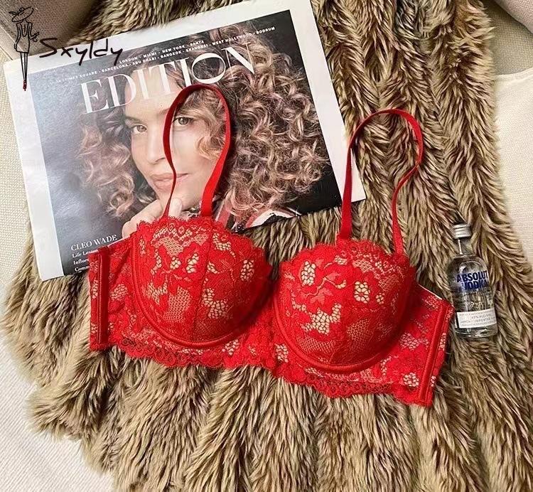 Women's Lace Bra For Female Sexy Small Chests Gathering Round Shape Cup Brassiere Steel Ring Push Up Tops Bras Intimate Lingerie