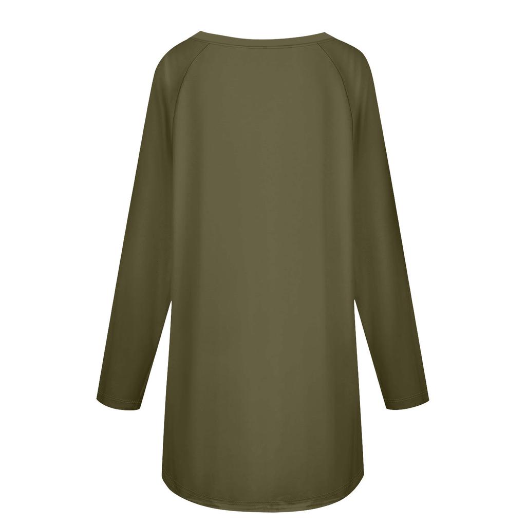 Women's Fashionable Loose Mid-length Round Neck Pullover Solid Color Raglan Sleeves Long-sleeved Casual Top