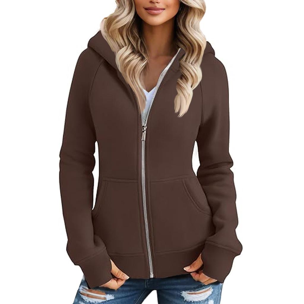 Women's Solid Color Zipper Hoodie And Fleece Hoodie Coat
