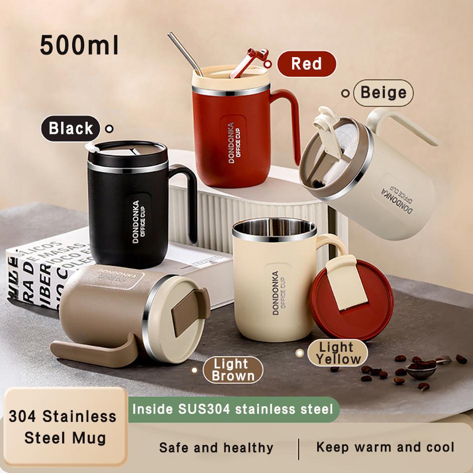 304 Stainless Steel Mugs Office Folding Spoon Portable Safe Healthy Leak-Proof Handle Cup Couple Drink Water Tea Milk Coffee Cup