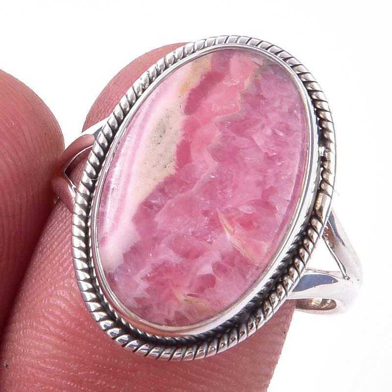Кольцо из чистого серебра 925 пробы с натуральным родохрозитом ручной работы S.9 h5c24