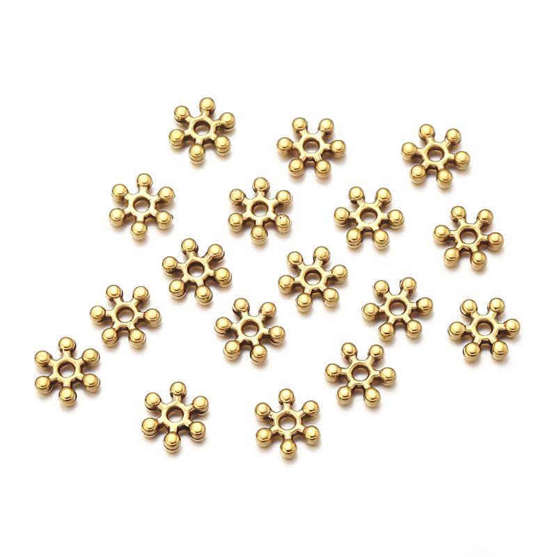 7mm Alloy Snowflake Spacer Gold Color Metal Beads Hole 1.2mm Handmade Women Jewelry Bracelets Diy Charm Supplies Wholesale