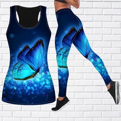 Желтый узорный наряд для йоги с принтом бабочки для женщин, модные леггинсы для тренировок, спортивные повседневные штаны для фитнеса и йоги