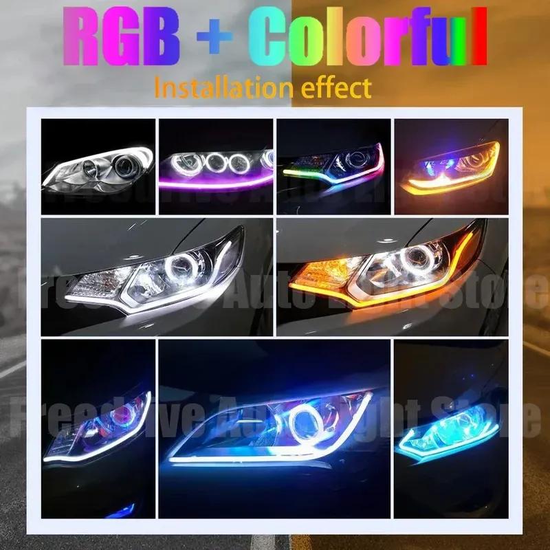 2 шт. RGB LED Дневные Ходовые Огни Поворотники Светодиодные Полоски Для Фары Автомобиля, Управление Через Приложение/RF Пульт, 12В